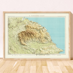 Topographische Karte von York Moors / Giclée Fine Art Druck / Scarpitor, Pitering, Robin Hoods Bay, Pitering, Helmsley, Sandsend