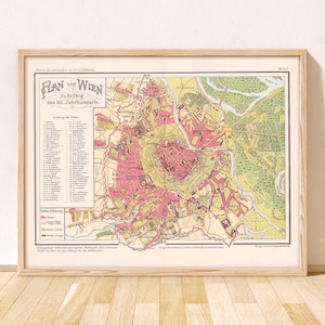 Antique Vienna Map | Historic Austria City Plan | Vintage Wien Street Map Print | 19th Century European Wall Art