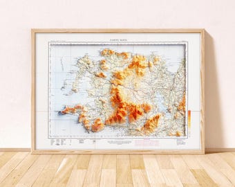 North Mayo Topographic Map / Giclée Fine Art Print / Partry Mountains, Cong, Ballinrobe, Mask, Westport, Castlebar, Corrib, Ballina, Newport