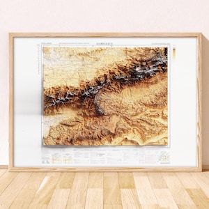 Topograficzna mapa Marrakeszu / Wydruk artystyczny Giclée / Mapa Maroka, Góry Atlas, Toubkal, Tubkal