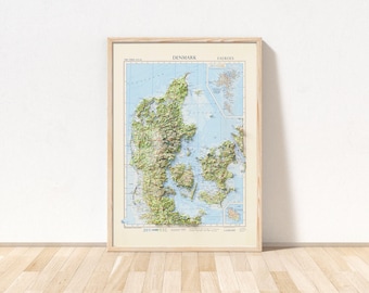 Denmark Topographic Map / Giclée Fine Art Print / Danish Wall Art, Denmark Art Print, Denmark Vintage Map, Denmark Poster, Map of Denmark