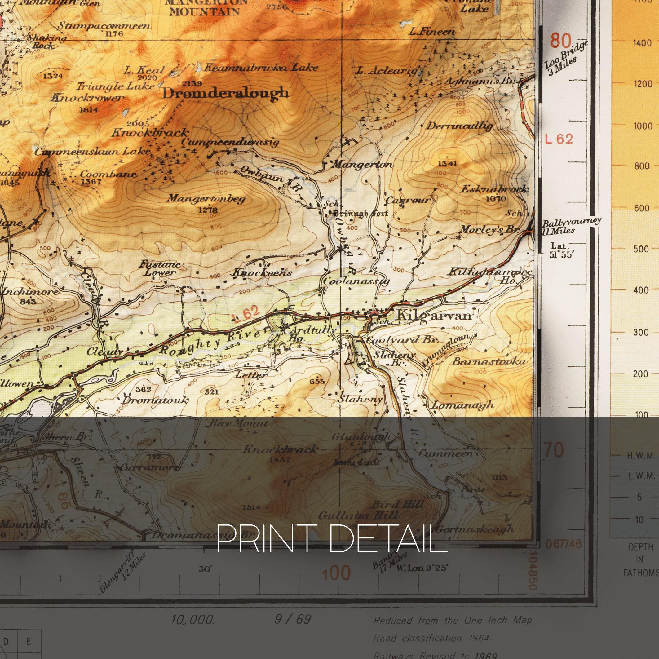 Reeks Ridge Walk Map Dinglebay Topographic Map / Giclée Fine Art Print / Dingle, Cahersiveen ...
