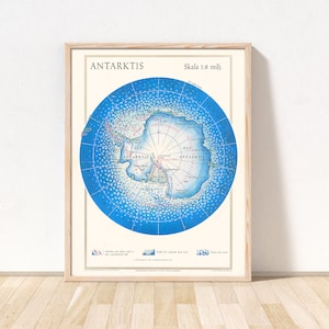 Vintage Map of Antartica, 1957 / Antartica Art Print / Antique Antarctica Map / Old Arctic Map Poster / Sir Ernest Shackleton Expedition Map