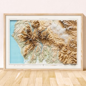 Lake District Topographic Map / Giclée Fine Art Print / English Lakes, Windermere, Helvellyn, Catbells, Scafell Pike, Derwent, Buttermere