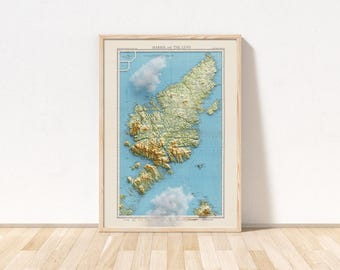Lewis and Harris Topographic Map / Giclée Fine Art Print / Stornoway, Tarbet, Callanish, Carloway, Crosbost, Luskentyre, Arnol, The Clisham