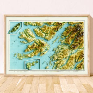 Argyll Topographic Map / Giclée Fine Art Print / Inveraray, Oban, Tobermory, mull, Scarinish, Corryvrecken, Jura, Ben Cruachan, Kilmartin