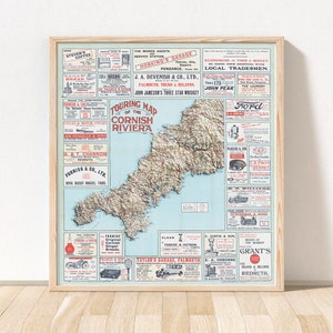 Stampa di viaggio vintage della Cornovaglia / Arte murale della Cornovaglia / Poster vintage della Cornovaglia / Stampa di viaggio della Cornovaglia / Mappa vintage della Cornovaglia / Vecchia Cornovaglia