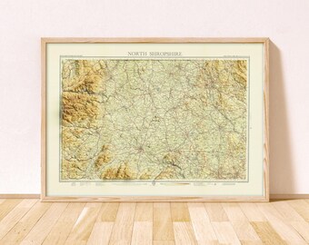North Shropshire Topographic Map / Giclée Fine Art Print / Stoke-on-Trent, Telford, Shrewsbury, Crewe, Stafford, Whitchurch, Market Drayton