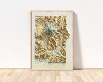 Mount Rainier, Washington Topographic Map / Giclée Fine Art Print / Vintage Shaded Relief 2D Map Print / Poster Wall Art Decor Topography