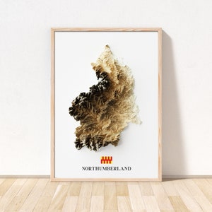 Northumberland Topographic Map / Giclée Fine Art Print / Northumbria, Berwick-upon-Tweed, Seahouses, Bamburgh, Alnwick, Blyth, Morpeth,