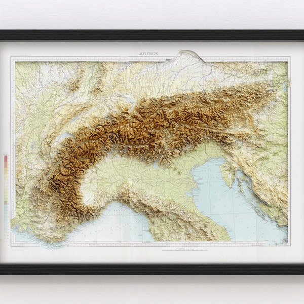 The Alps Topographic Map / Giclée Fine Art Print / Alpine Map / Map of the Alps / Relief Map, The Alps Print, The Alps Poster, Alpine Gift