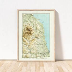 Topographische Karte von Northumberland / Giclée Fine Art Druck / Northumberland, Newcastle, Tyne, Alnwick, Bamburgh, Berwick, Seahouses, Morpeth
