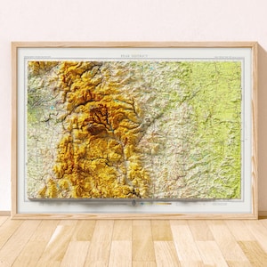 Mapa topográfico do Peak District / Impressão artística Giclée / Manchester, Sheffield, Kinder Scout, Rotherham, Stockport, Macclesfield, Bakewell