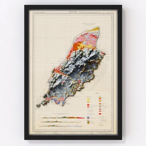 Isle of Man Topographic Map / Giclée Fine Art Print / Snaefell, Douglas, Ballasalla, Port Erin, Smeale, Castletown, Jurby, Peel, Glen Auldyn