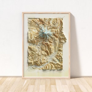 Mapa topográfico de Mount Rainier, Washington / Impressão artística giclée / Mapa 2D vintage em relevo sombreado / Pôster de decoração de parede Topografia