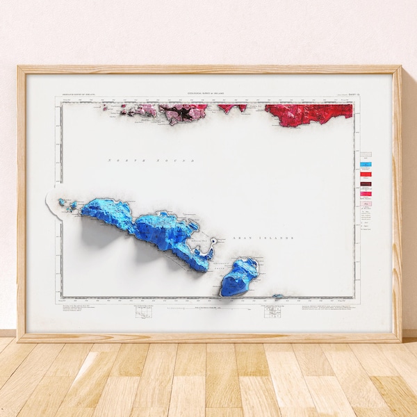 Topografische kaart van de Aran-eilanden / Giclée Fine Art Print / Inishmore, Kilronan, Inishman, An Tra