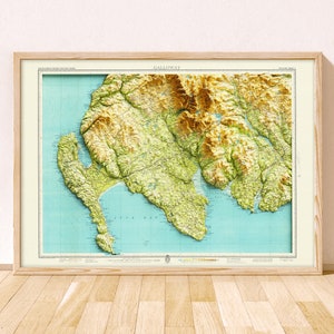 Topograficzna mapa Galloway / Wydruk artystyczny Giclée / Cairnryan, Stranraer, Newton Stewart, Kirkcudbright, Portpatrick, Wigtown, Castle Douglas