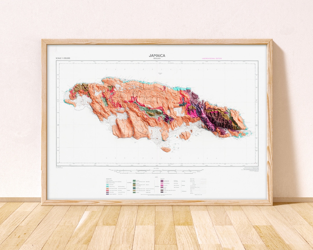Jamaica Geological Topographic Map / Giclée Fine Art Print / Jamaica