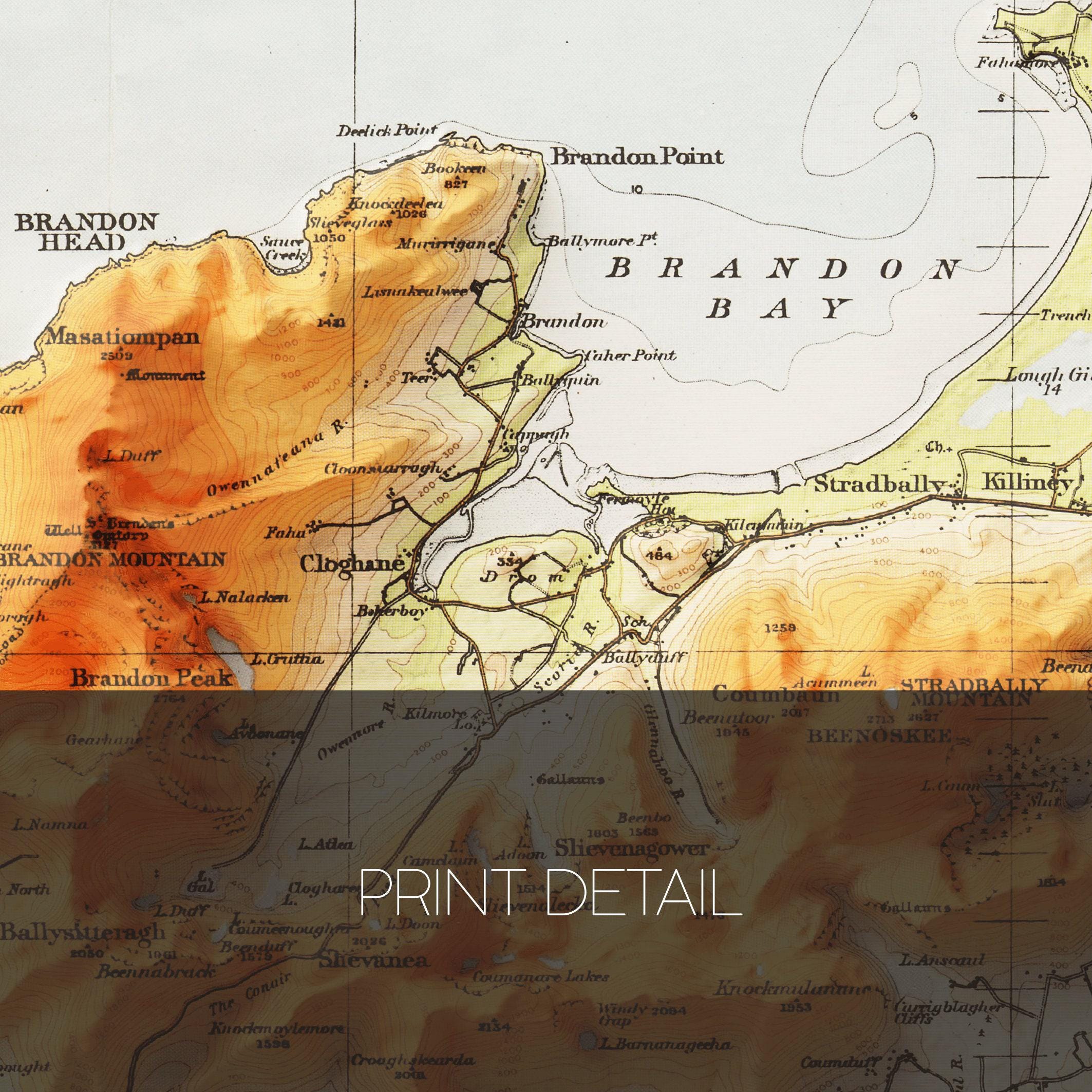 Reeks Ridge Walk Map Dinglebay Topographic Map / Giclée Fine Art Print / Dingle, Cahersiveen ...