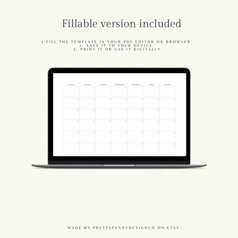 Blank Monthly Calendar Printable Landscape, Minimalist Calendar ...