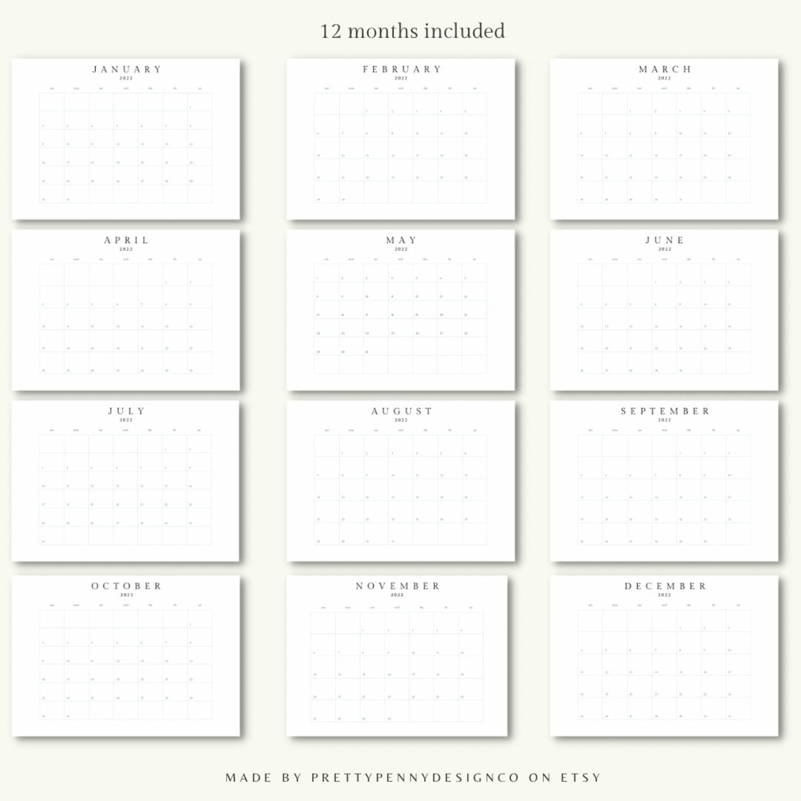 Monthly Calendar Printable Landscape, Minimalist Calendar Template ...