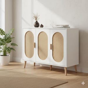 3-Door Vertical Shoe Cabinet with Rattan Finish & Gold Legs – Modern Entryway Organizer