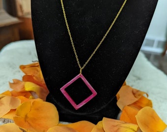 Pink Diamond-Shaped Resin Pendant