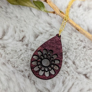 Wood Pendant Necklace - Mahogany Brown