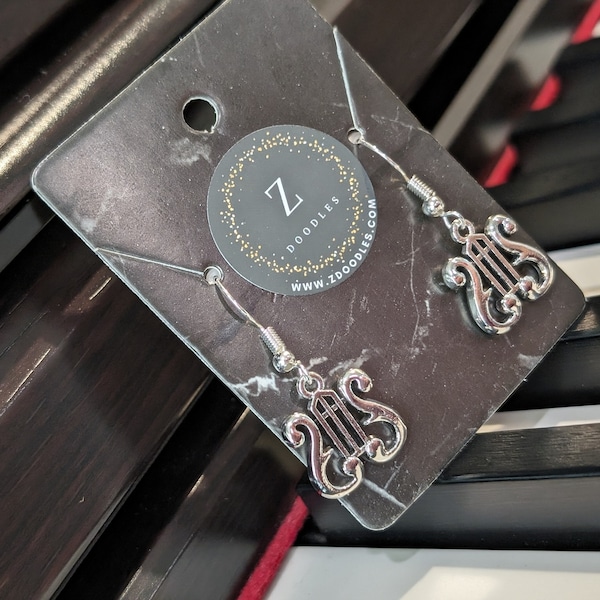 Music Harp Charm Earrings - Silver - Hypoallergenic