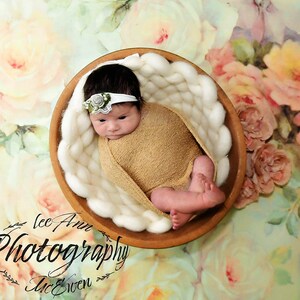 Vintage Roses Newborn Mini Photography Backdrop / Floordrop - Posing Fabric Baby Floral Wild Flowers Hand Painted Watercolor Yellow