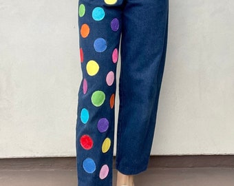 Polka dot painted pants jeans - hand painted