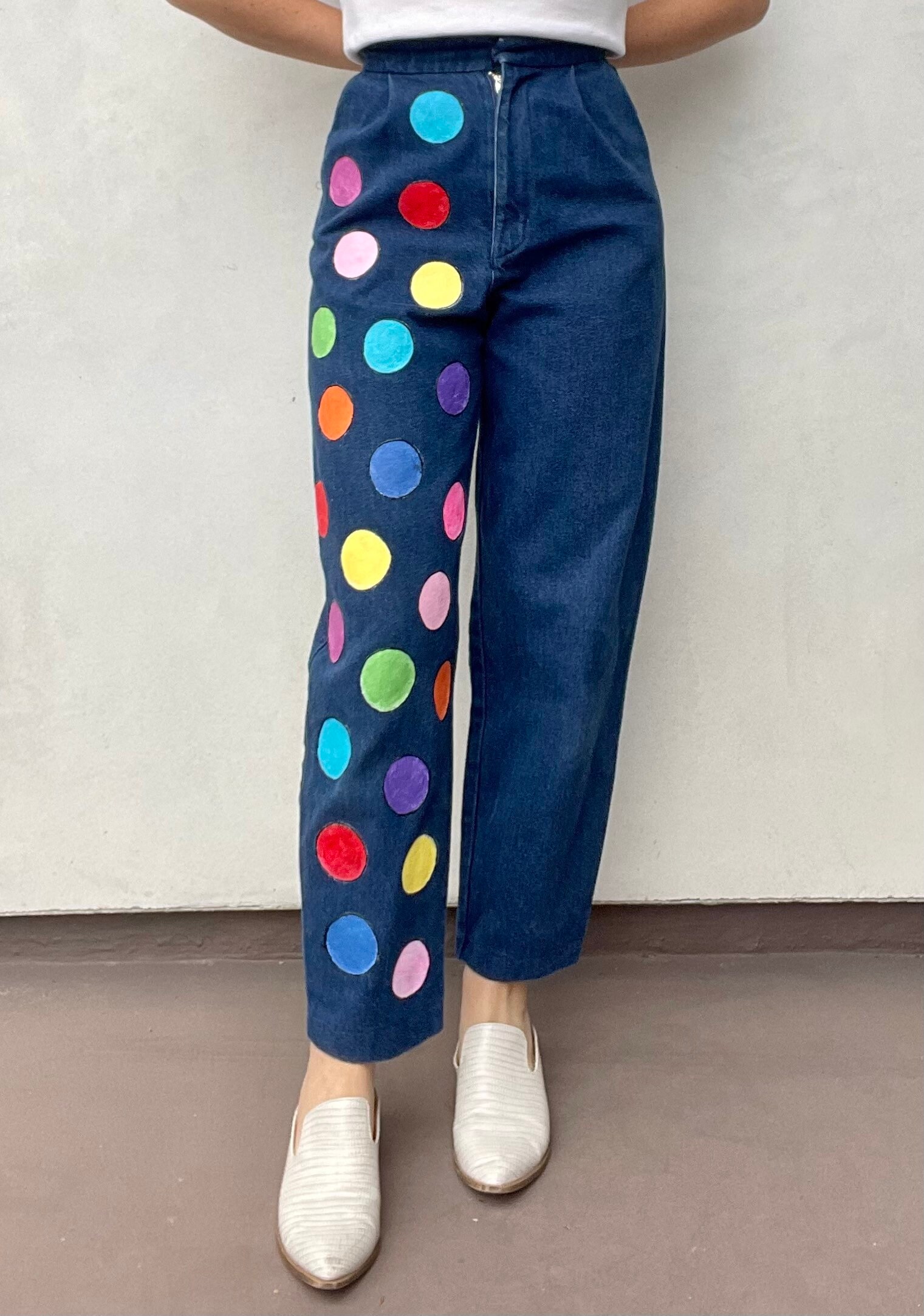 YUTHENTIC ♥ Hand painted cut point denim pants Polka Dot Painted Pants Jeans - Hand Painted - Etsy