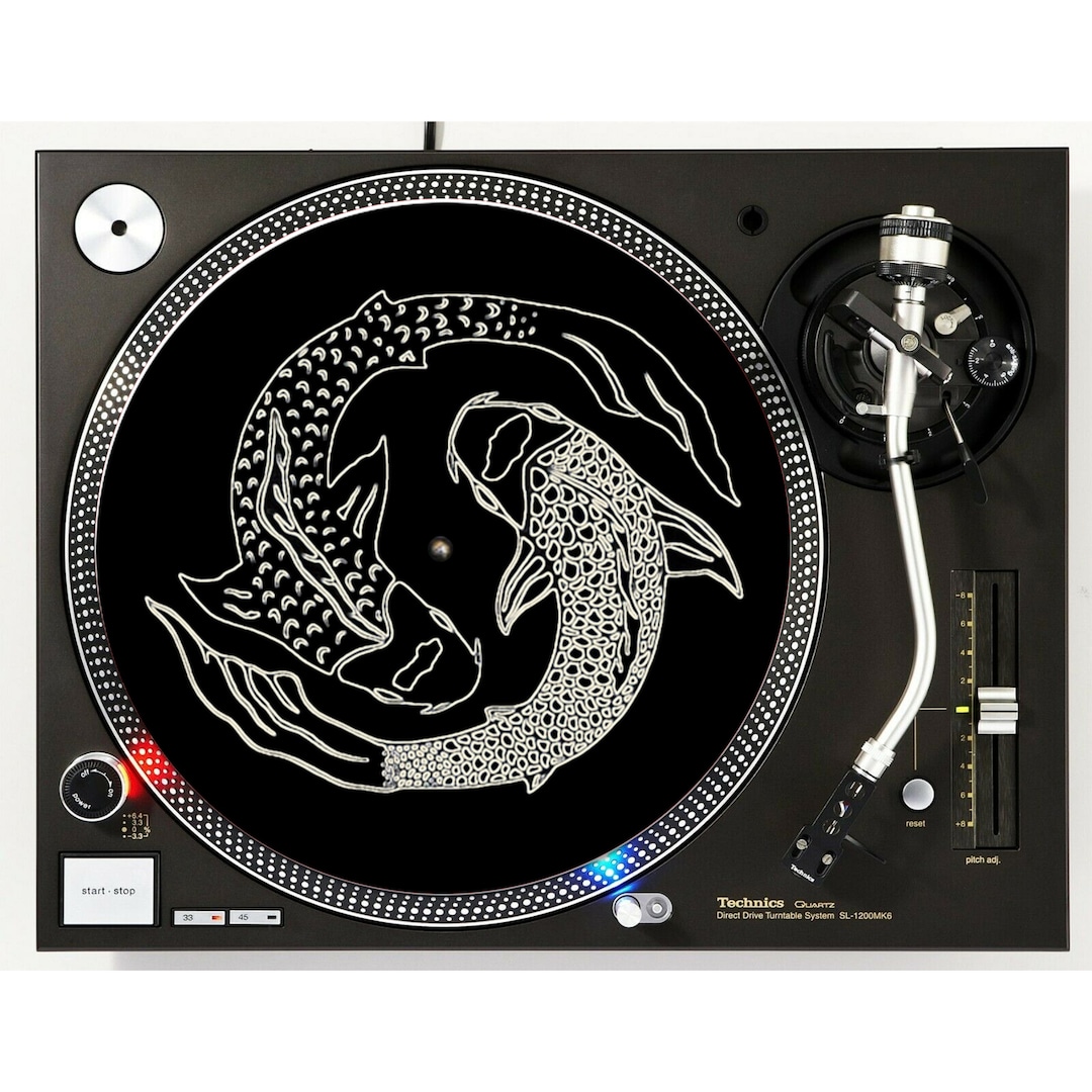 DJ Black and Cream Japanese Koi Fish Scratch Pad 12 Inch Slip Mat