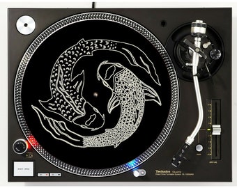 DJ Black and Cream Japanese Koi Fish Scratch Pad 12" inch Slip Mat Turntable Slipmat DJ Platter Pad x1