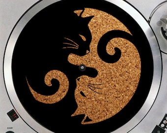 Cork Kitty Cat Japanese #1 Ying Yang Cork 12" inch Slip Mat Turntable Slipmat Platter Pad Anti Static