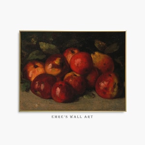 Vintage Apples Oil Painting: Rustic Farmhouse Kitchen Art (Digital Download)