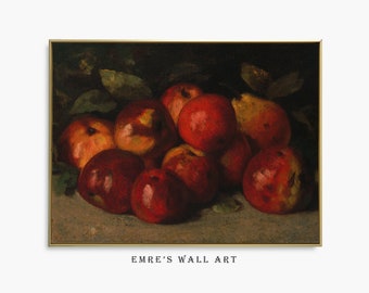 Pintura al óleo de manzanas vintage: arte rústico de cocina (descarga digital)