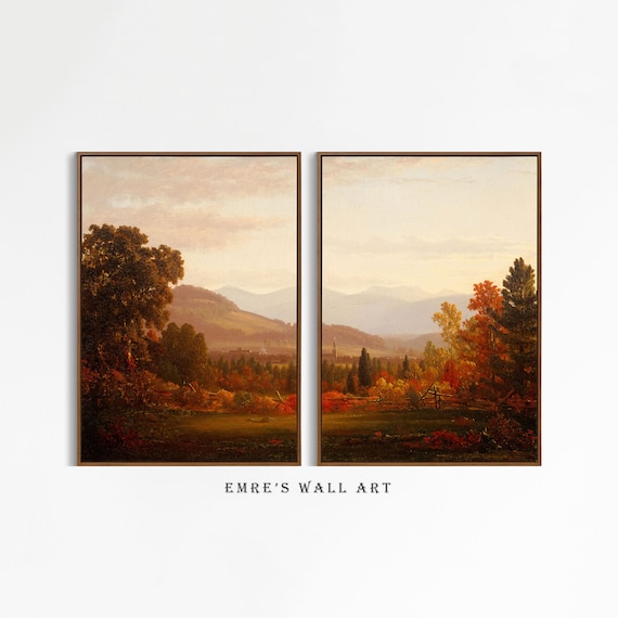 Vintage Autumn Landscape Painting: Rustic Fall Wall Decor (Digital Art Printable)