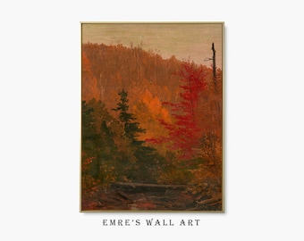 Impresión de pintura al óleo de paisaje otoñal vintage: Decoración rústica otoñal (descarga digital)