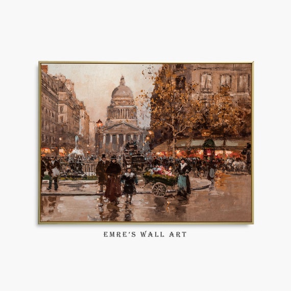 Vintage Paris Cityscape Painting: Moody Autumn Scenery (Digital Download)