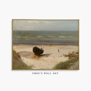 Vintage Beach Painting Art Print: Coastal Seascape (Digital Download)