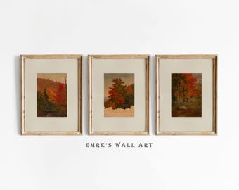 Vintage Autumn Landscape Painting Print Set of 3 (Digital Download)