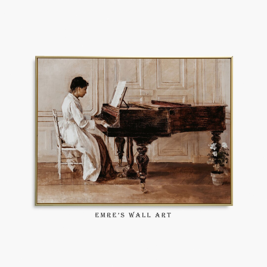 Vintage Woman Portrait Painting, Woman Playing Piano Print, Victorian ...