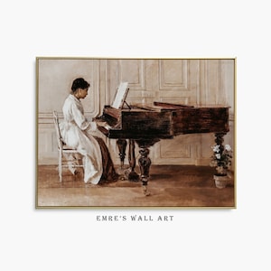 Vintage Woman Portrait Painting, Woman Playing Piano Print, Victorian Wall Art Prints, Digital Art Downloadable