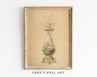 Antique Still Life Painting: Vintage Floral Vase Art (Digital Download)