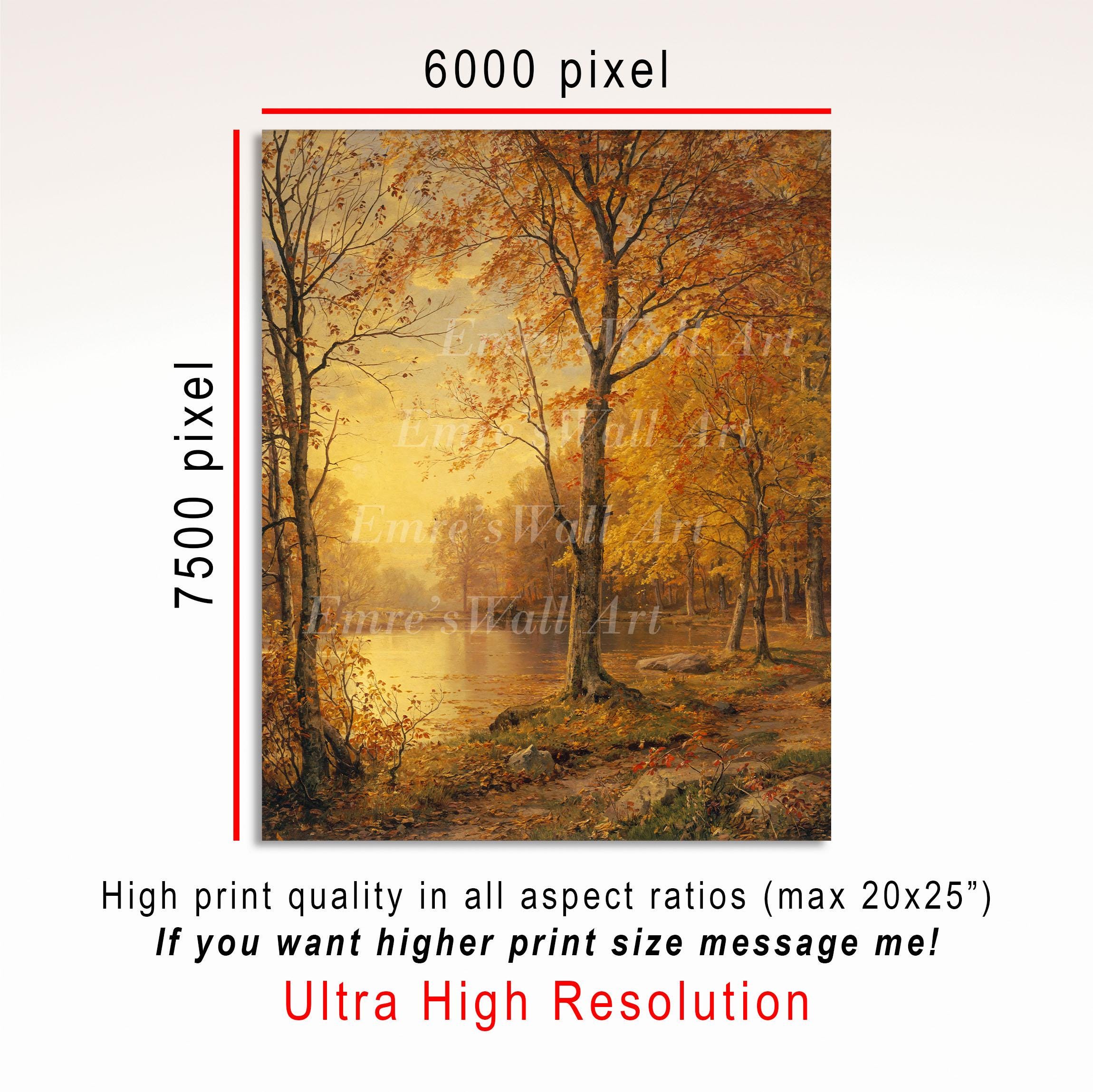 Rustic Autumn Lake Painting: Vintage Fall Landscape Art (digital