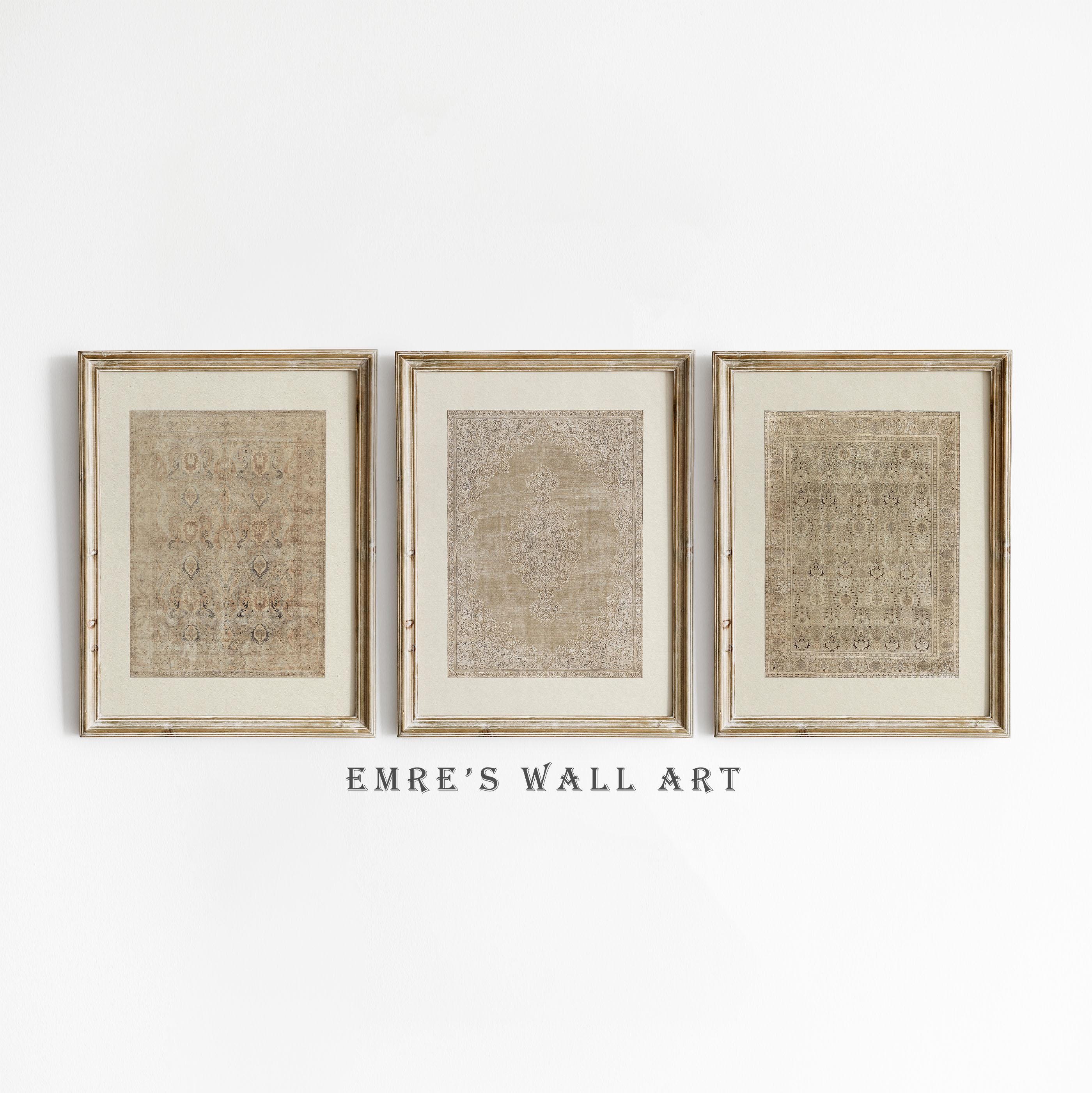 Vintage Tapestry Print Set of 3, Antique Rug Pattern Wall Art, Vintage Textile Gallery Wall Set, Neutral Pattern Prints DIGITAL DOWNLOAD