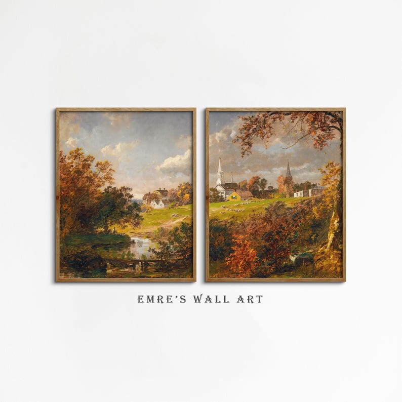 Vintage Autumn Landscape Print Set: Rustic Country Wall Art (digital ...