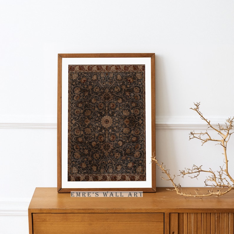 Rug Pattern Wall Art, Vintage Textile Art Print, Antique Tapestry Printable Home Decor, Vintage Brown Rug PRINTABLE