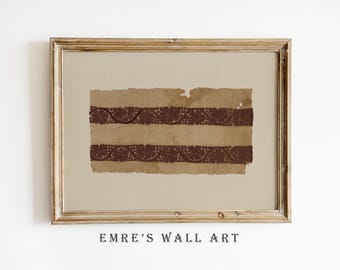 Antique Textile Fragment Art Print: Brown Tapestry Pattern Wall Decor (Digital Download)